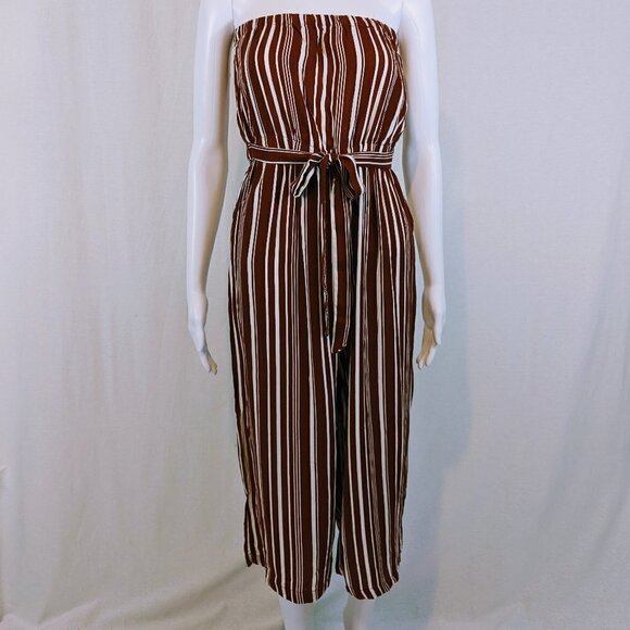 Sho Sho Jumpsuit/Romper Orange and White Vertical Stipes Strapless Size Small - Picture 1 of 7